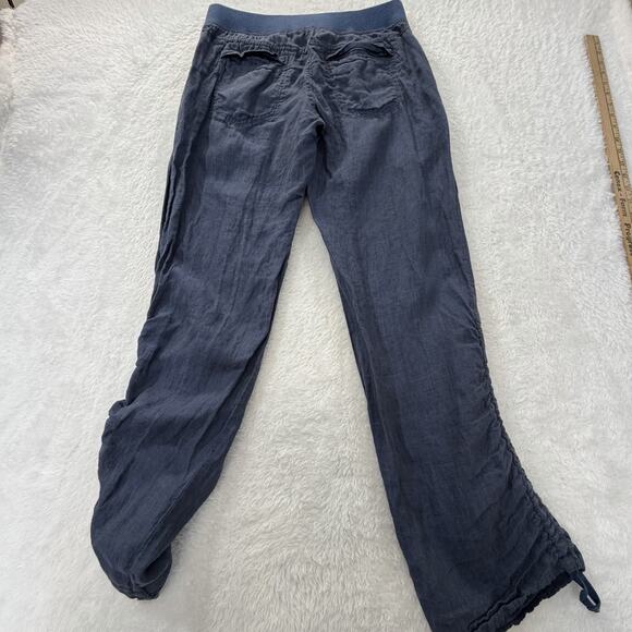Toad & Co Lina Pant 100% Linen Ruched Jogger Pull On Blue Natural Fibers Pockets - Picture 14 of 15